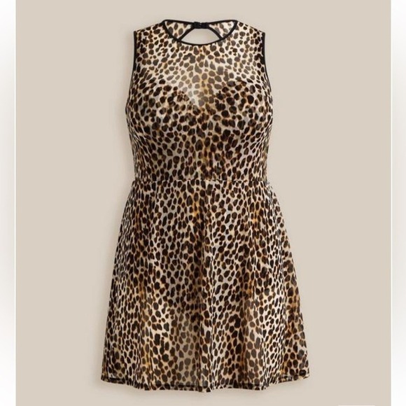 New! Torrid 2 Leopard Cheetah Mesh Swim Bathing Suit Dress 2X - Picture 1 of 3